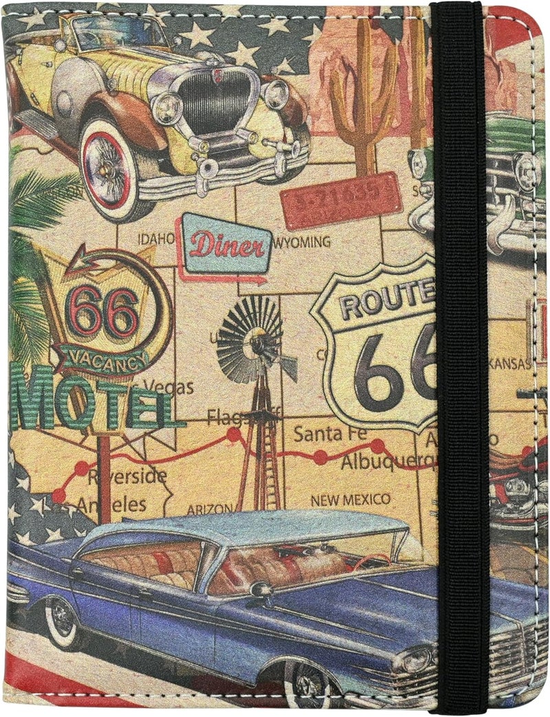 bassyil Passport Holder for Women and Men PU Leather Passport Cover for Travel (American Vintage Route 66) - Image 1